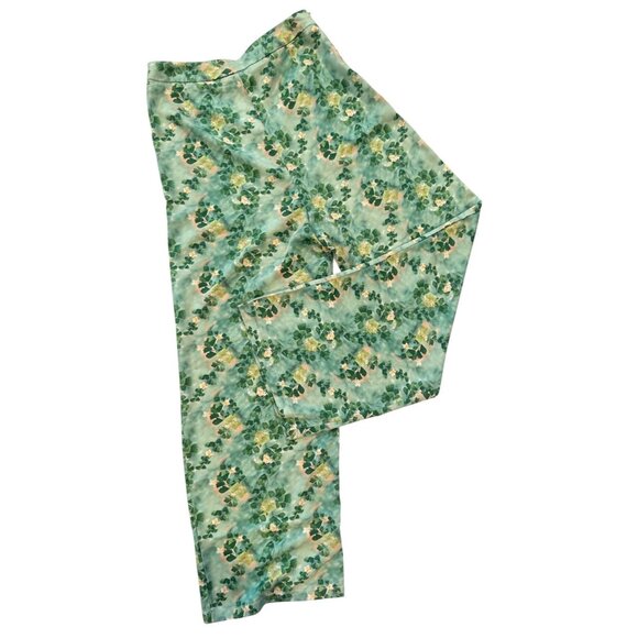 Commense Floral High-Waisted Wide Leg Pants Green & Yellow Floral Women’s Sz.M - Picture 4 of 5